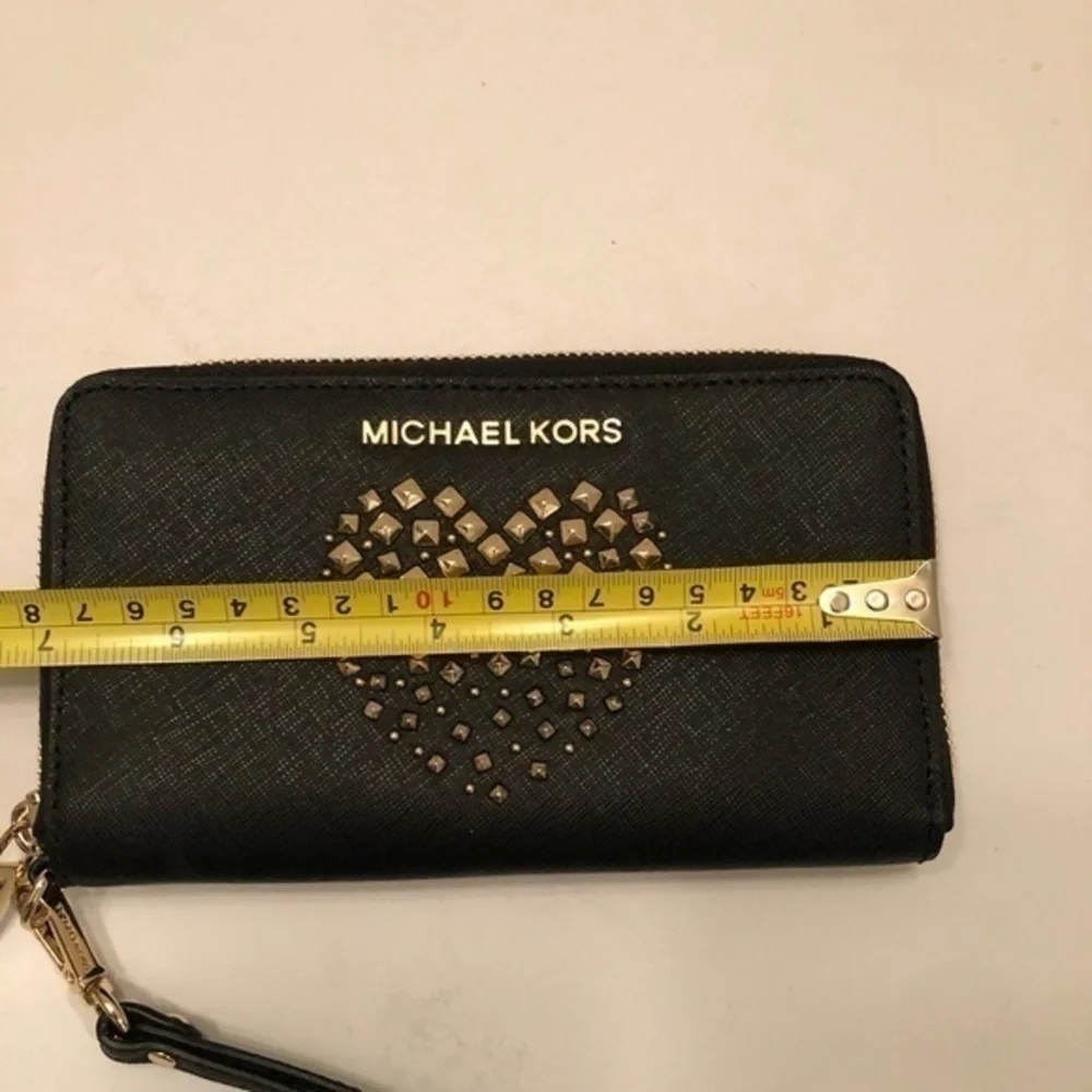 Michael kors black studded heart wristlet clutch